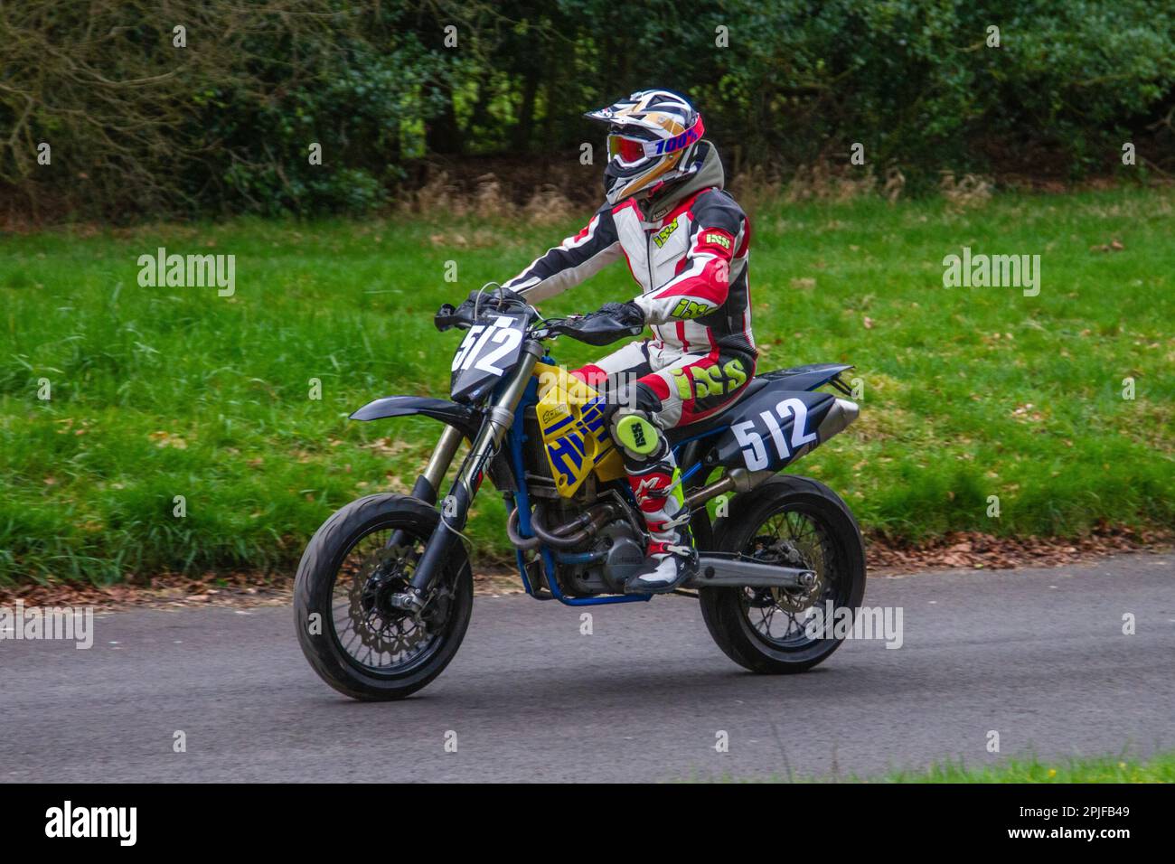 Bike No.512;  Chris Davies 14 N/A Husaberg 650 Supermoto at the 2023 HOGHTON TOWER SPRINT COURSE 1/8th timed mile drive. Stock Photo