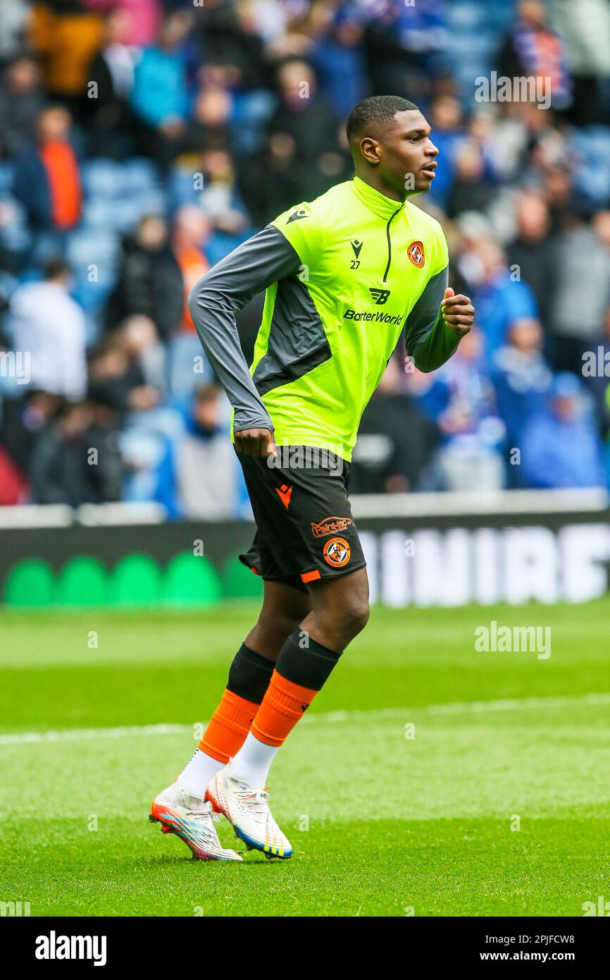 Loick Ayina, football player, playing defender, for Dundee United football team, Scotland. Image taken at a training session at Ibrox park, Glasgow Stock Photo