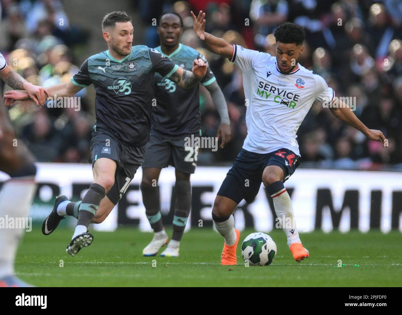 Danny Mayor #10 of Plymouth Argyle in action  during the Papa John's Trophy Final match Bolton Wanderers vs Plymouth Argyle at Wembley Stadium, London, United Kingdom, 2nd April 2023  (Photo by Stan Kasala/News Images) Stock Photo