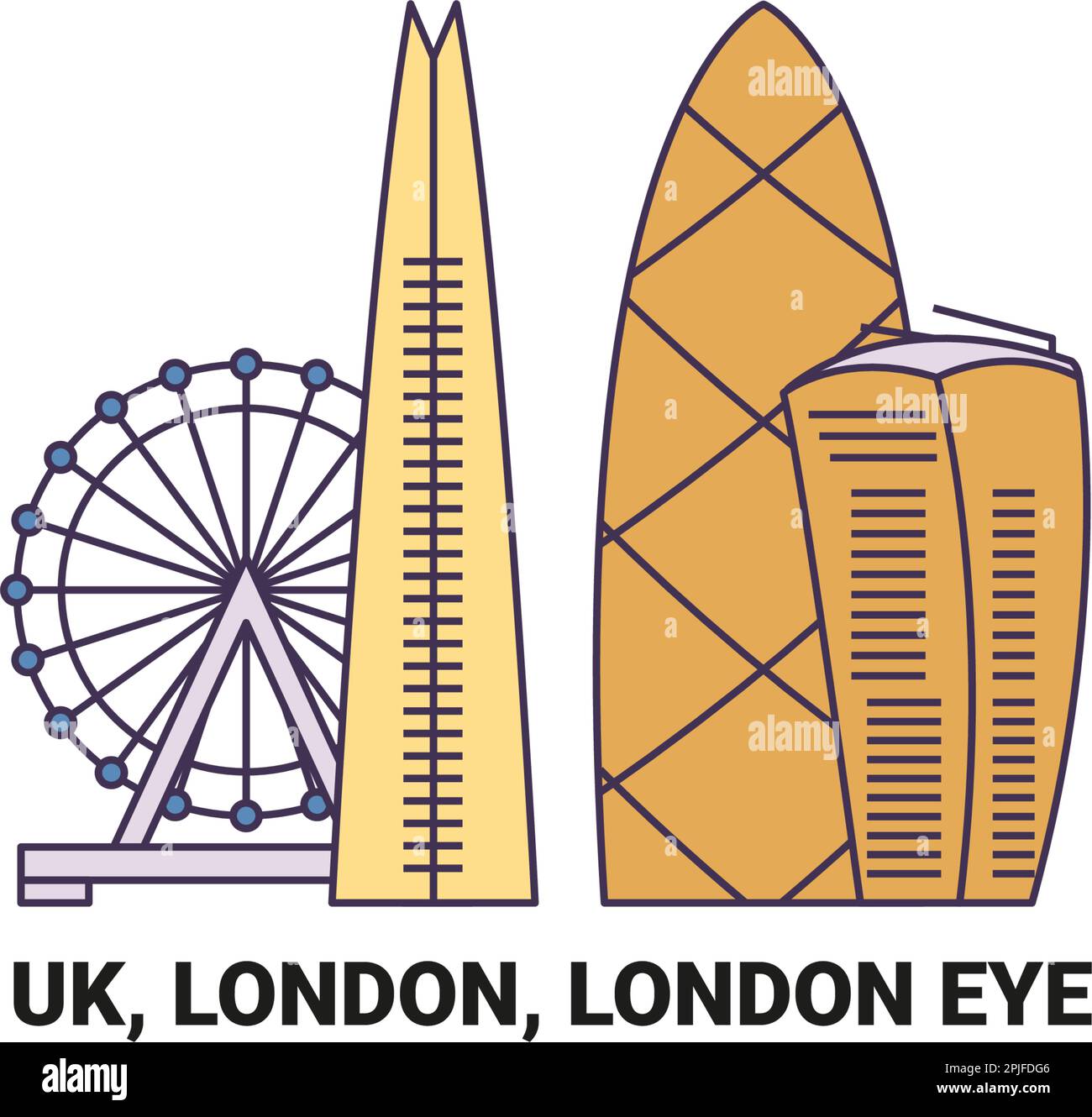 England, London, London Eye, travel landmark vector illustration Stock