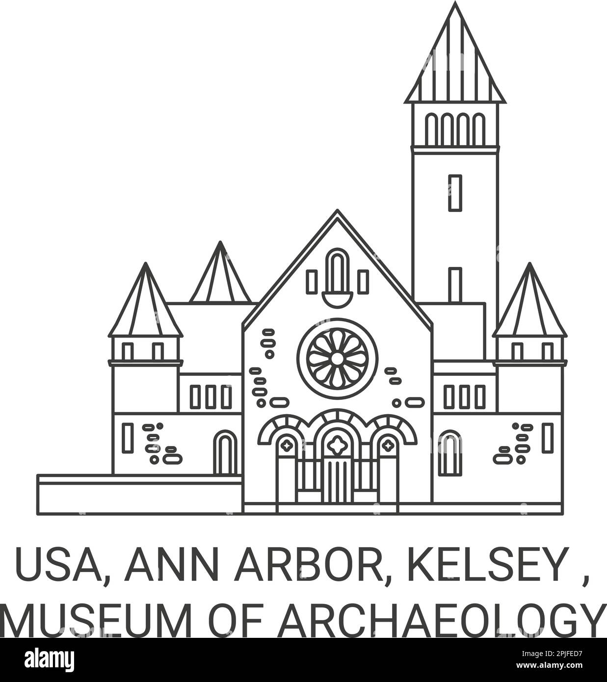 Usa, Ann Arbor, Kelsey , Museum Of Archaeology travel landmark vector illustration Stock Vector