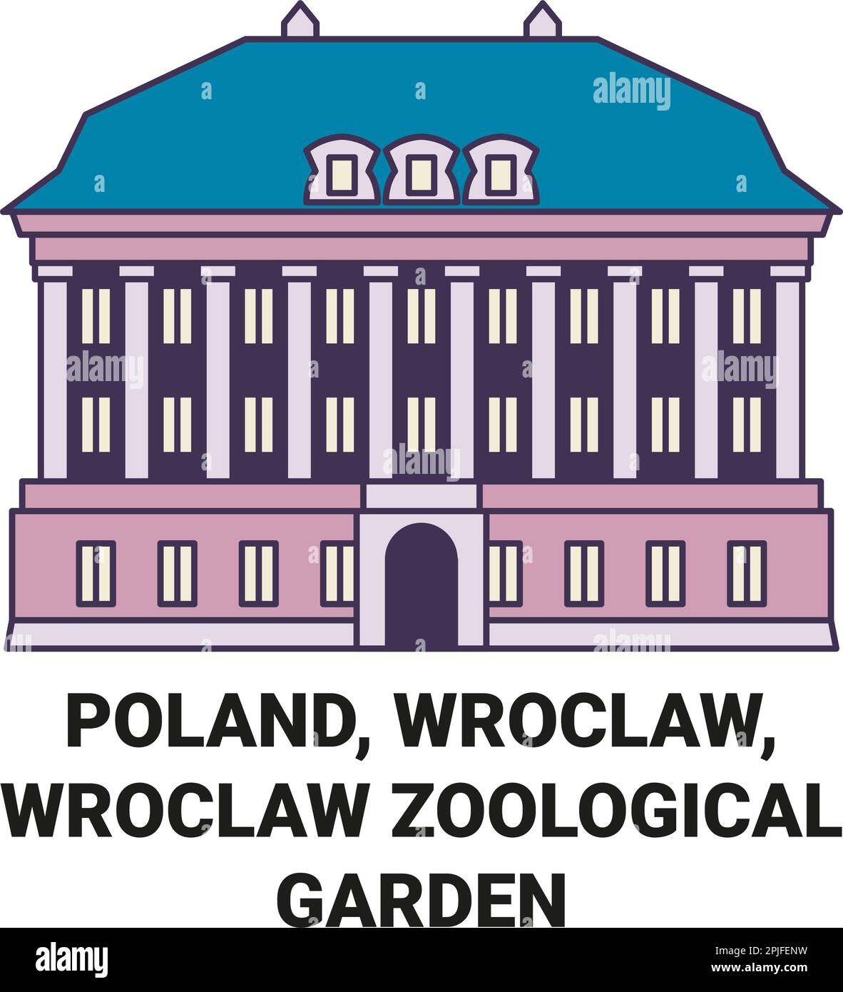 Poland, Wroclaw, Wrocaw Zoological Garden travel landmark vector illustration Stock Vector