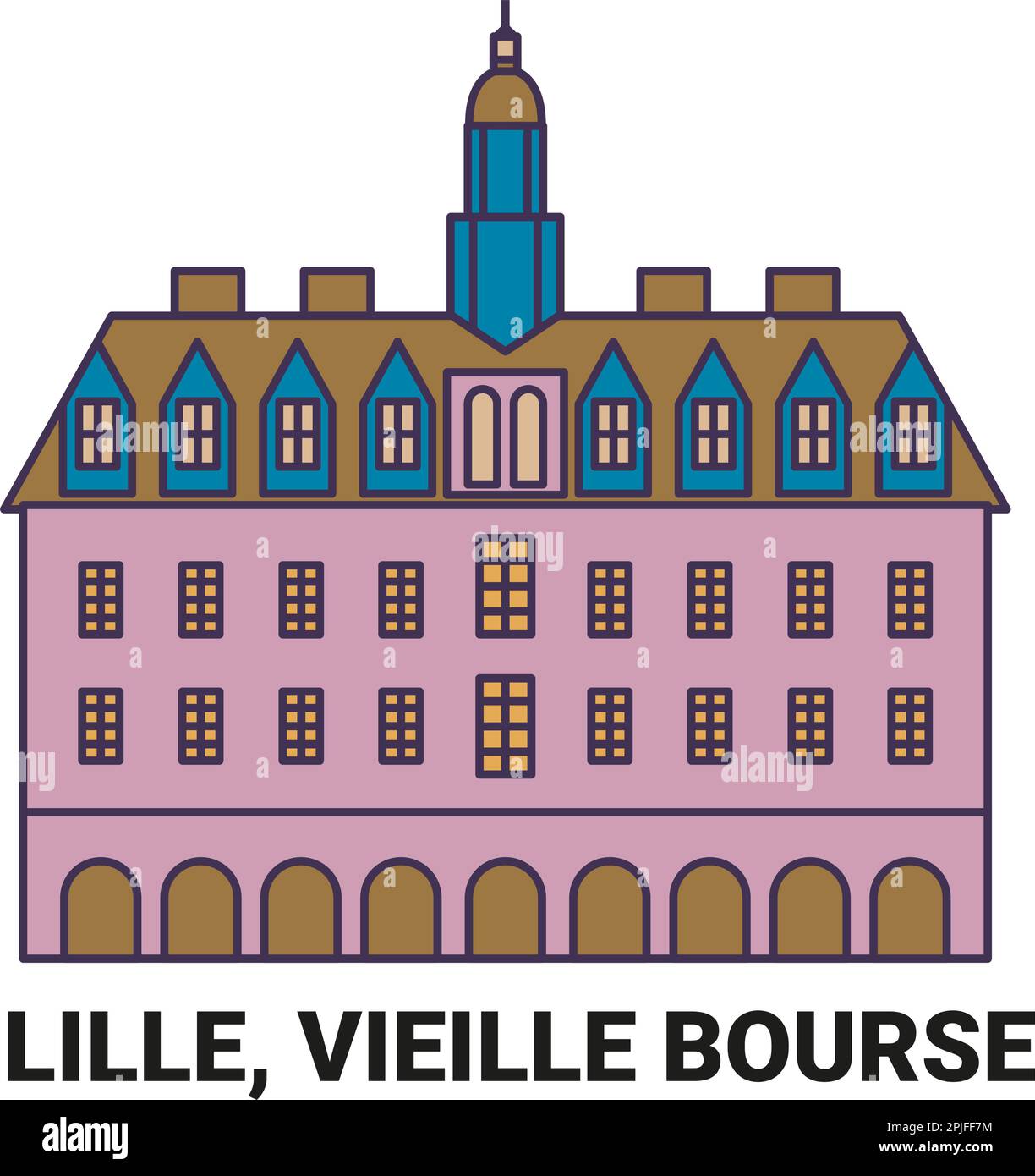France, Lille, Vieille Bourse, travel landmark vector illustration Stock Vector