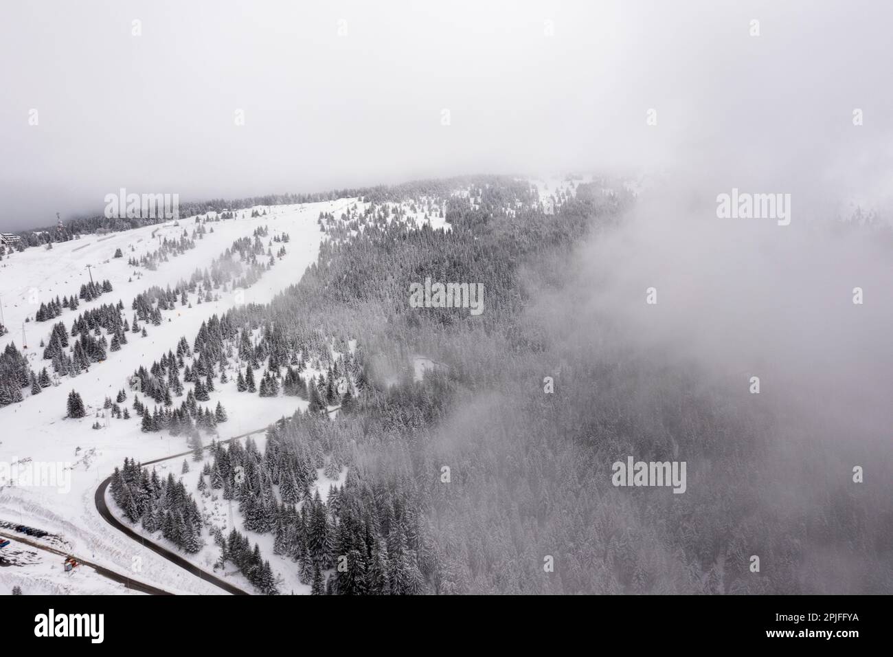 Flying above snowy forest hi-res stock photography and images - Alamy