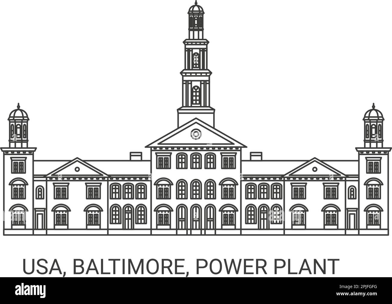 Usa, Baltimore, Power Plant travel landmark vector illustration Stock Vector