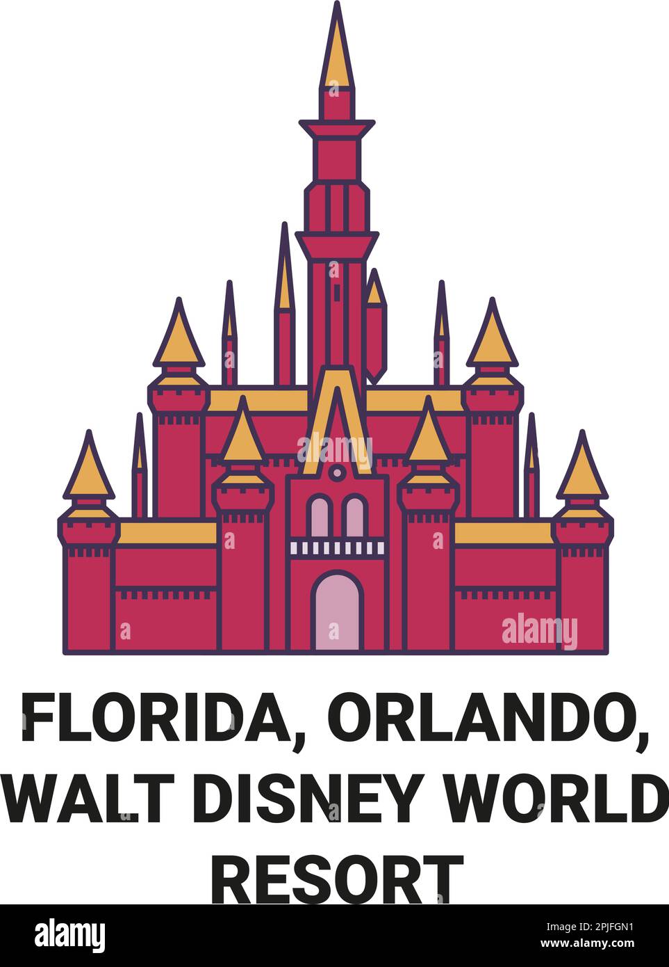 United States, Florida, Orlando, Walt Disney World Resort travel landmark vector illustration Stock Vector