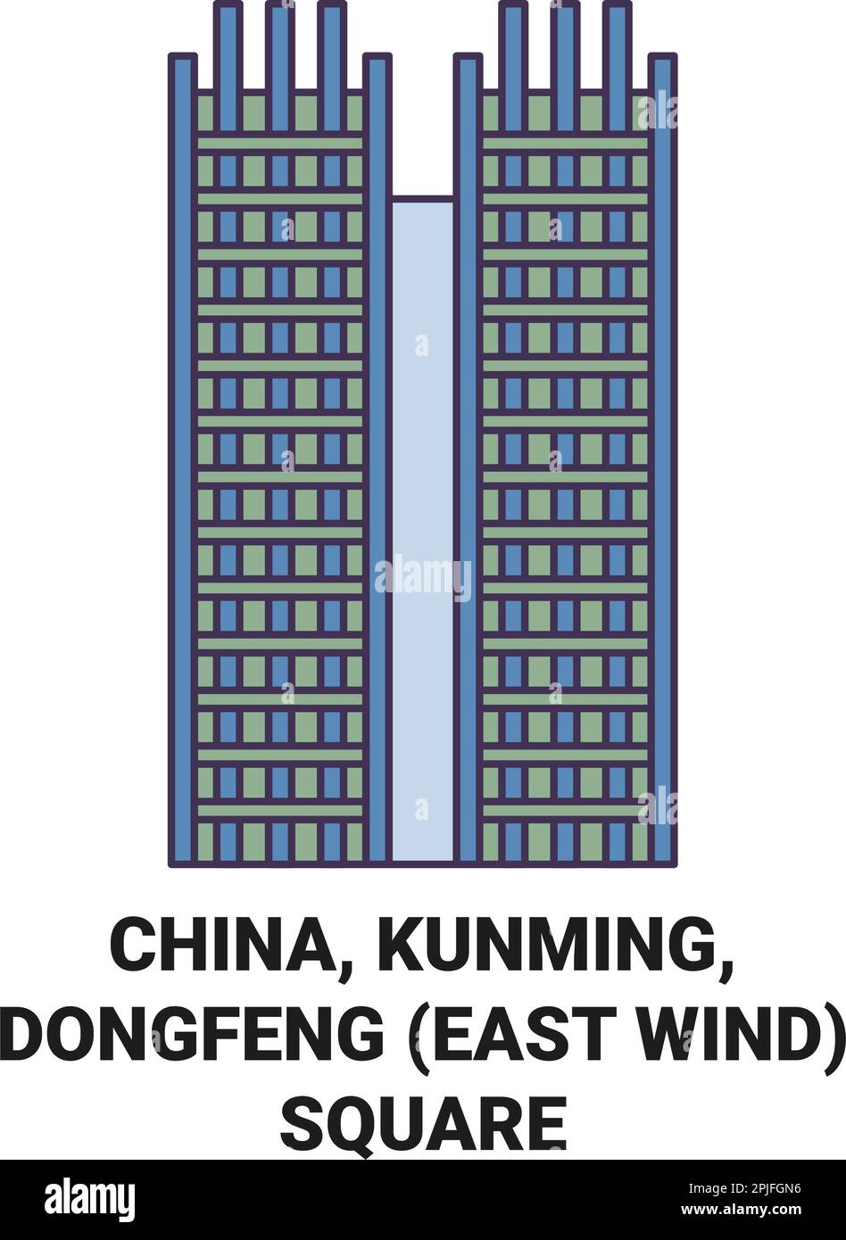 China, Kunming, Dongfeng East Wind Square travel landmark vector illustration Stock Vector
