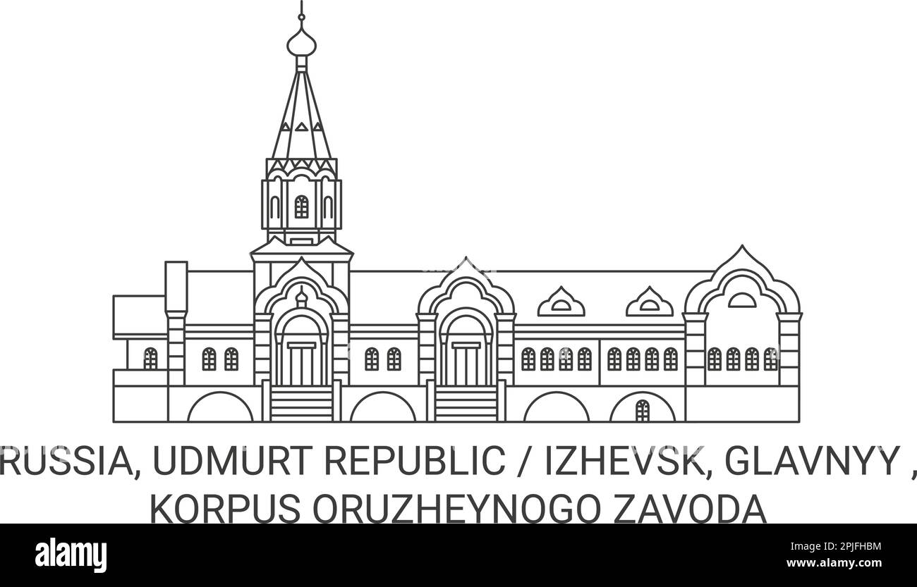 Russia, Udmurt Republic Izhevsk, Glavnyy , Korpus Oruzheynogo Zavoda travel landmark vector illustration Stock Vector
