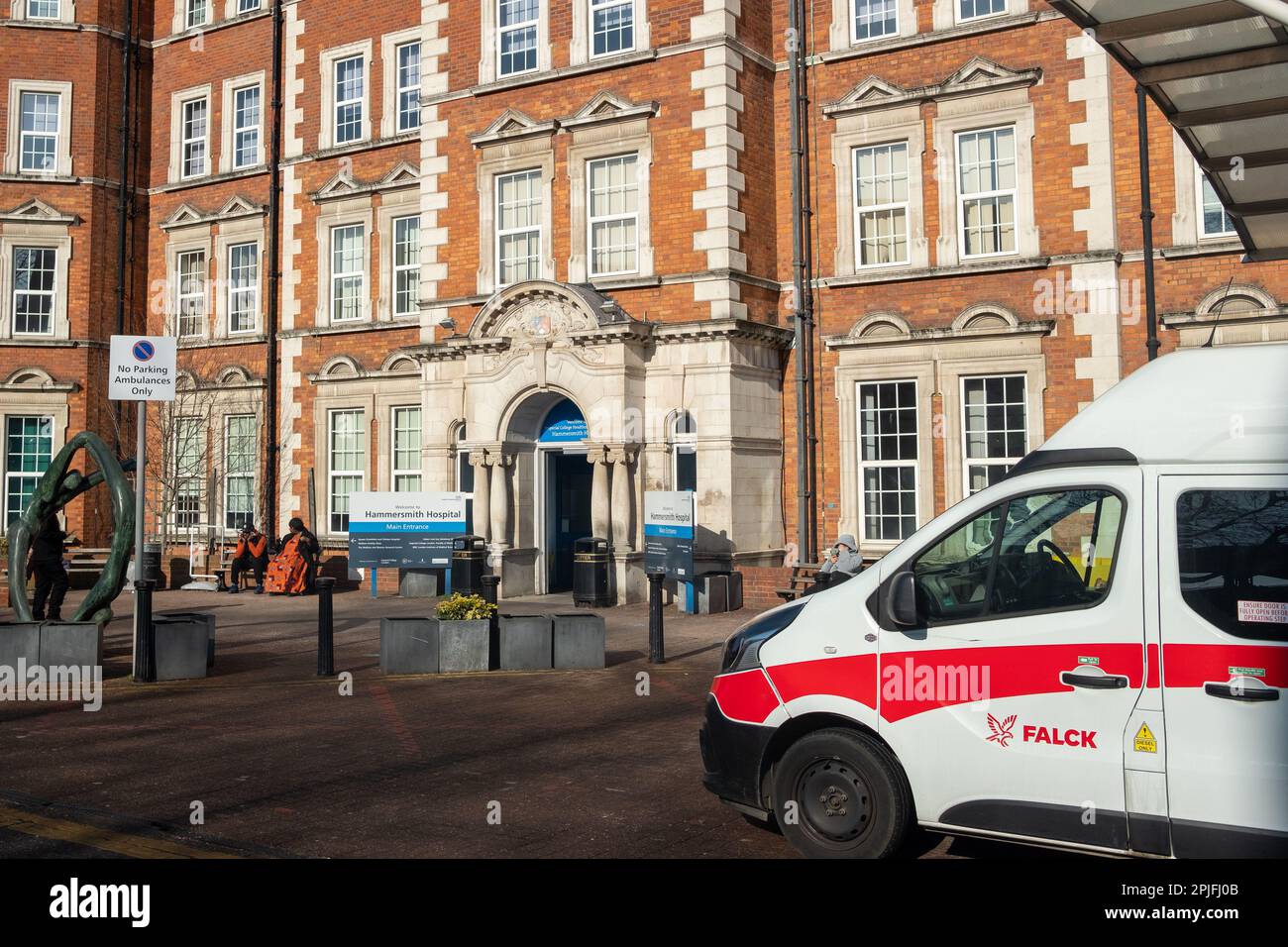 London February 2023 A Falck private ambulance outside Hammersmith Hospital Stock Photo Alamy