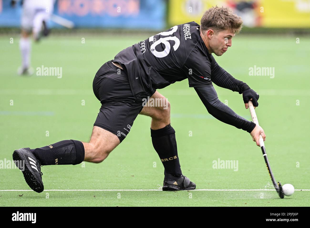 Brussels, Belgium. 02nd Apr, 2023. Racing's Victor Wegnez pictured in action during a hockey game between Royal Racing Club Bruxelles and KHC Dragons, Sunday 02 April 2023 in Uccle/Ukkel, Brussels, on day 17 of the Belgian Men Hockey League season 2022-2023. BELGA PHOTO LAURIE DIEFFEMBACQ Credit: Belga News Agency/Alamy Live News Stock Photo