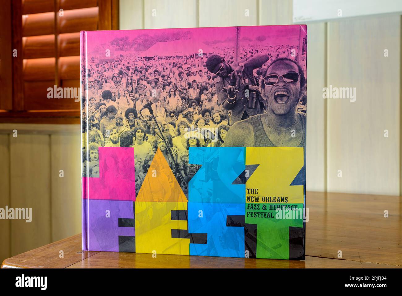 NEW ORLEANS, LA, USA - MARCH 29, 2023: Front cover of 'Jazz Fest: The New Orleans Jazz and Heritage Festival' boxed set Stock Photo