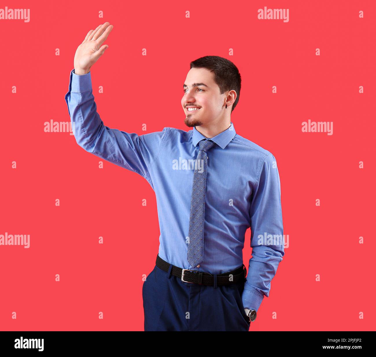 Hello waving hand man red hi-res stock photography and images - Alamy