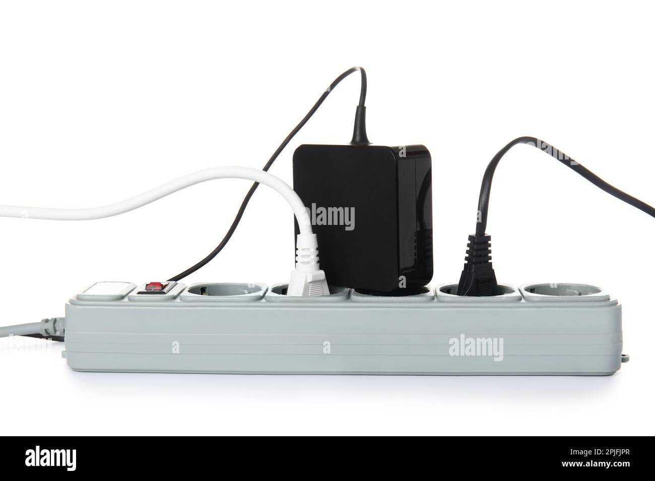 Electric extension cord with plugs isolated on white background Stock