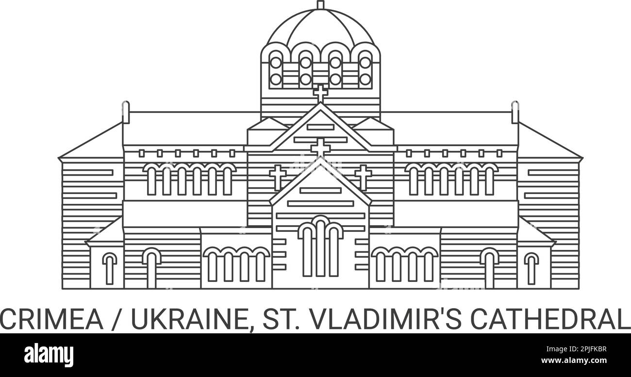 Russia, Crimea, St. Vladimir's Cathedral, travel landmark vector illustration Stock Vector