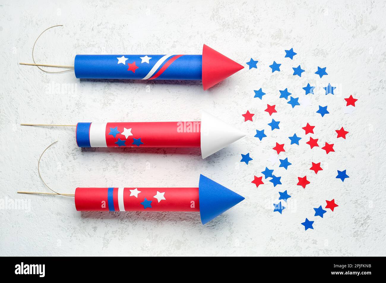 Firework rockets with stars for Independence Day on grunge background ...