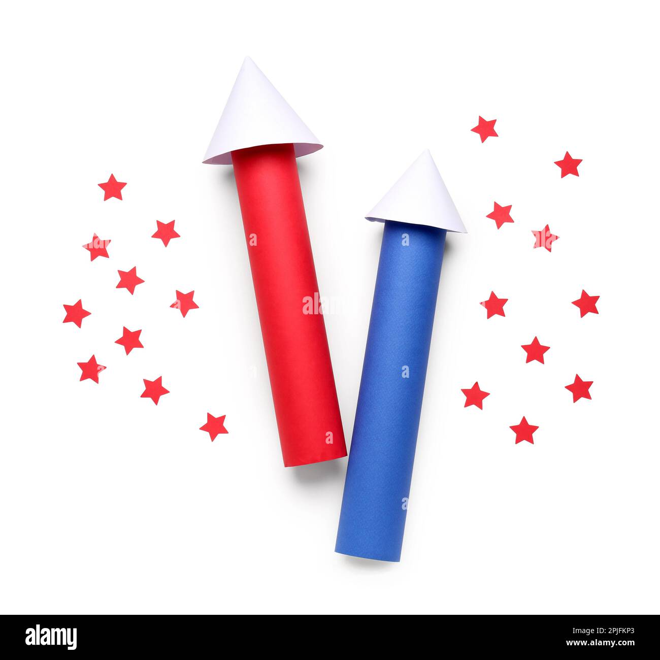 Firework rockets with stars for Independence Day on white background ...