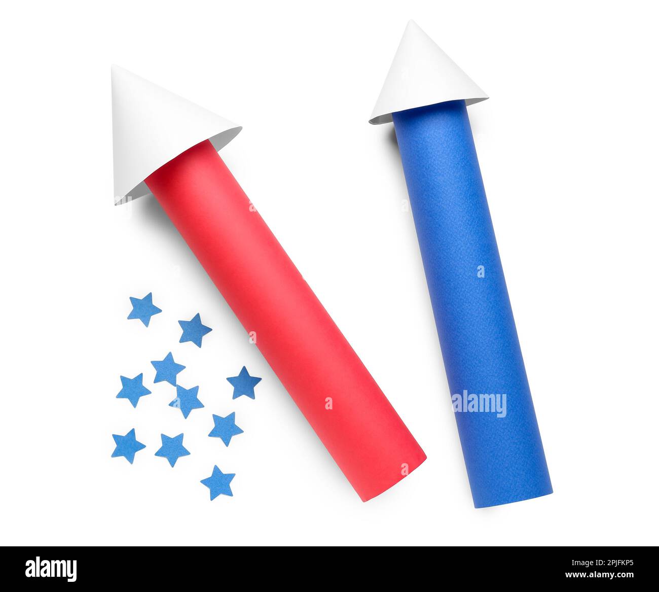 Firework rockets with stars for Independence Day on white background ...