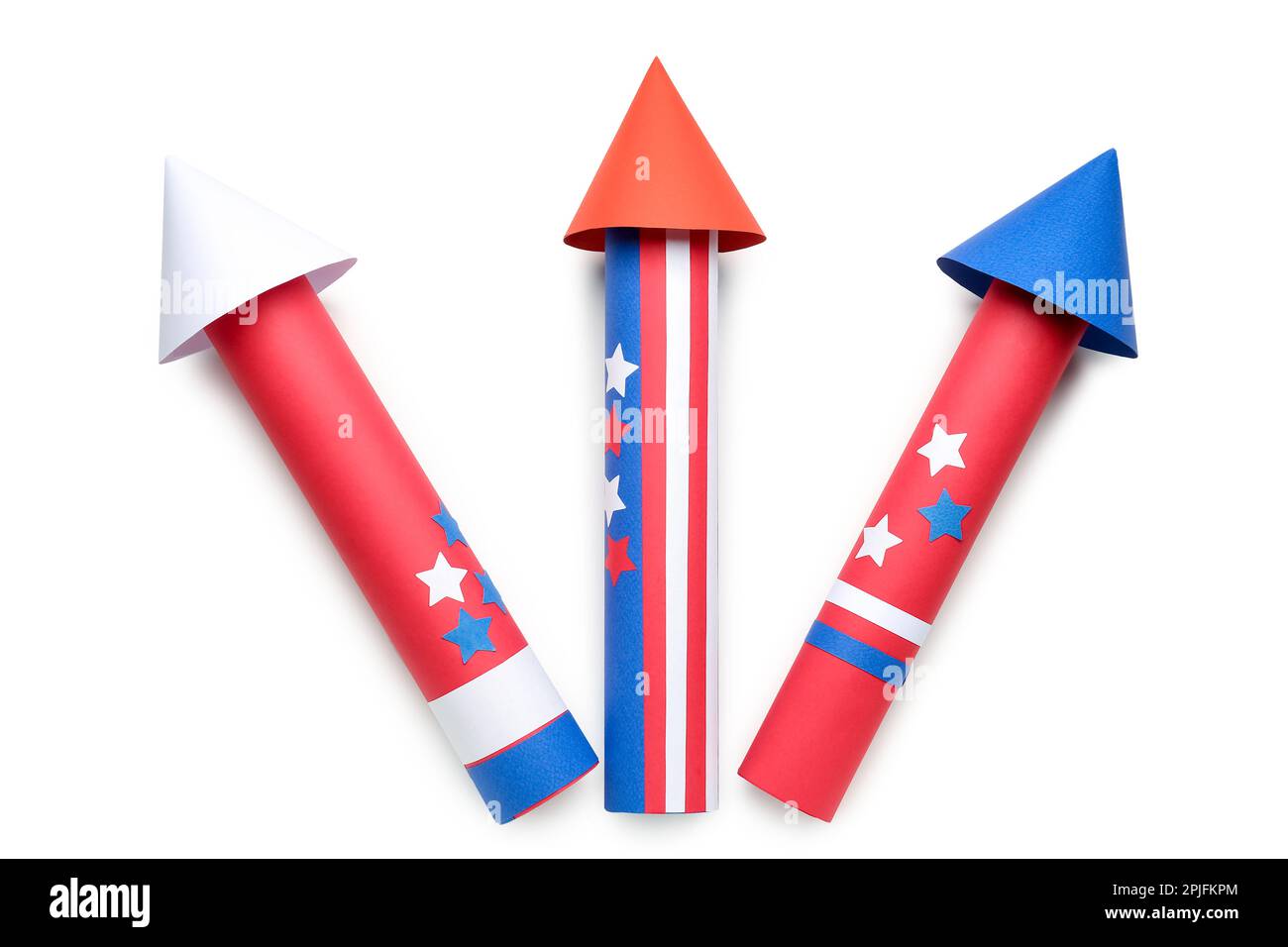 Firework rockets for Independence Day on white background Stock Photo ...