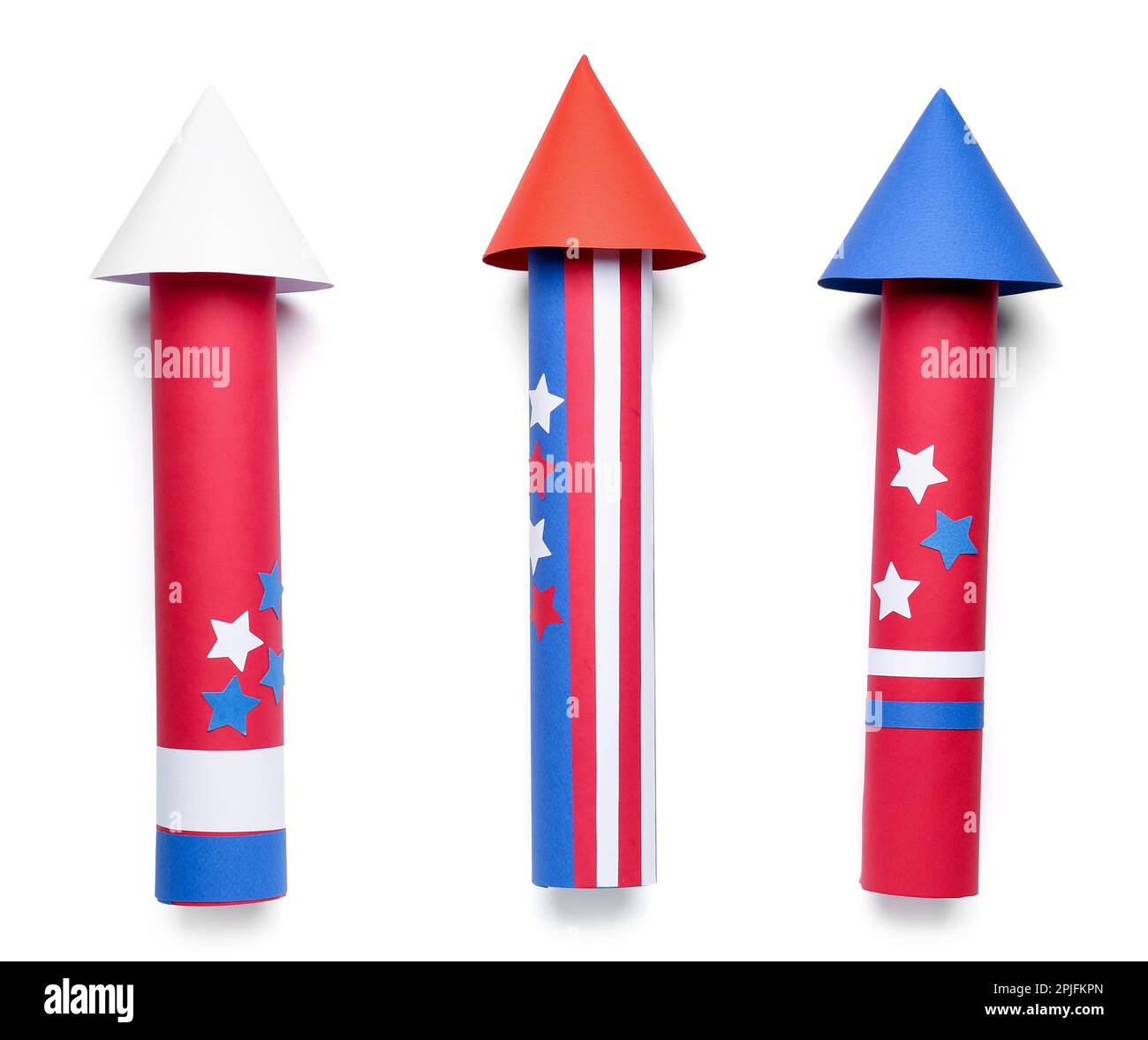 Firework rockets for Independence Day on white background Stock Photo ...