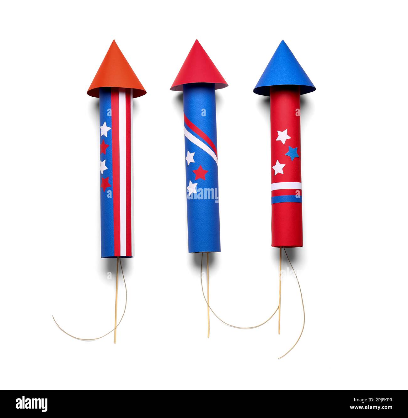 Firework rockets for Independence Day on white background Stock Photo ...