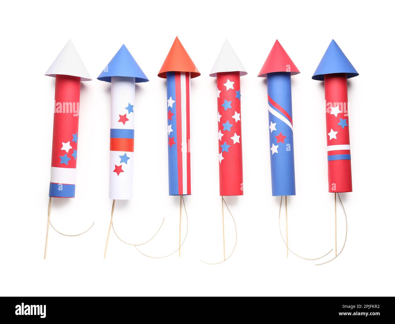 Firework rockets for Independence Day on white background Stock Photo ...