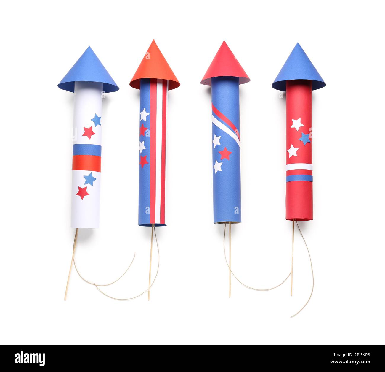 Firework rockets for Independence Day on white background Stock Photo ...