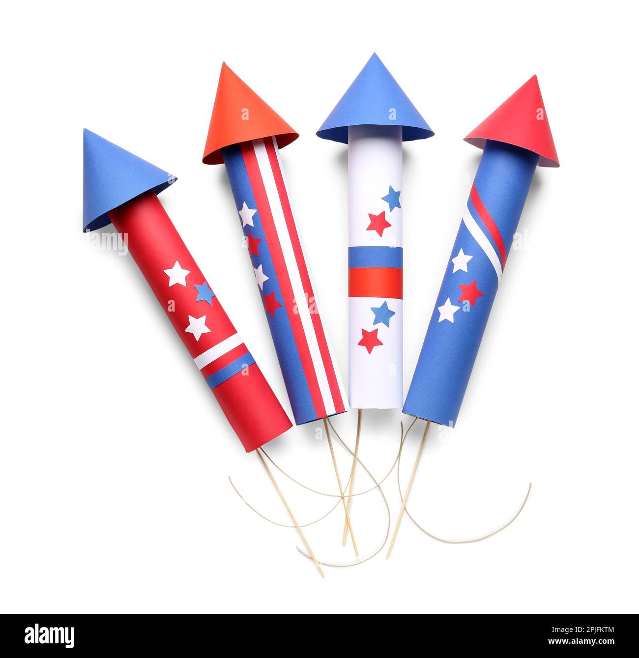 Firework rockets for Independence Day on white background Stock Photo ...