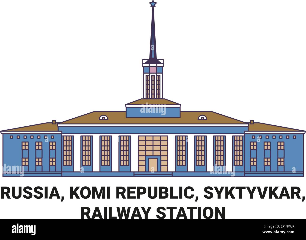 Russia, Komi Republic, Syktyvkar, Railway Station travel landmark vector illustration Stock Vector