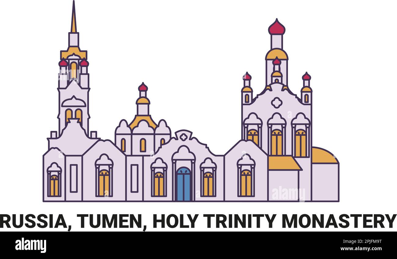 Russia, Tumen, Holy Trinity Monastery, travel landmark vector illustration Stock Vector