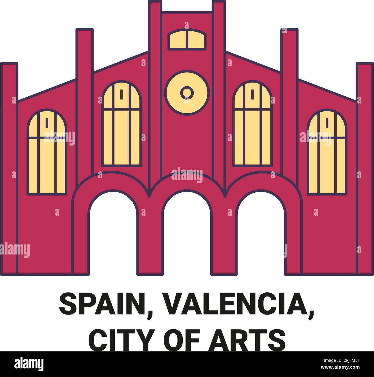 Spain, Valencia, City Of Arts travel landmark vector illustration Stock ...