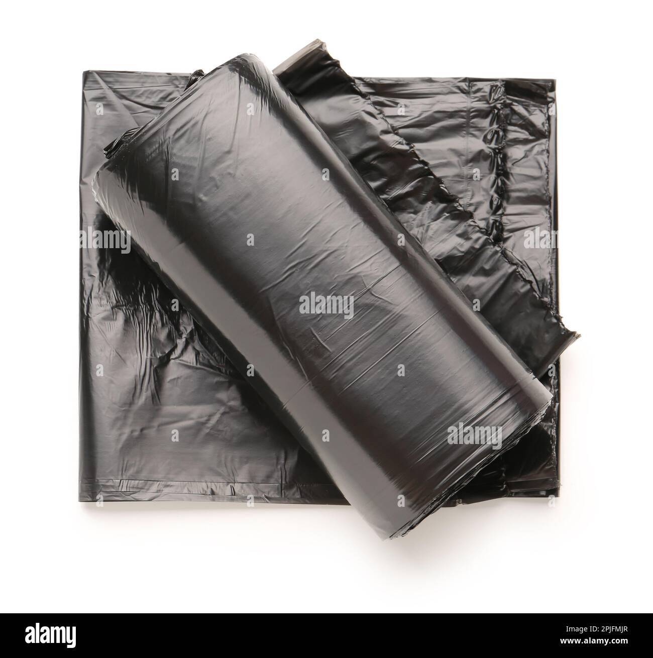 Black roll of garbage bags isolated on white background Stock Photo - Alamy