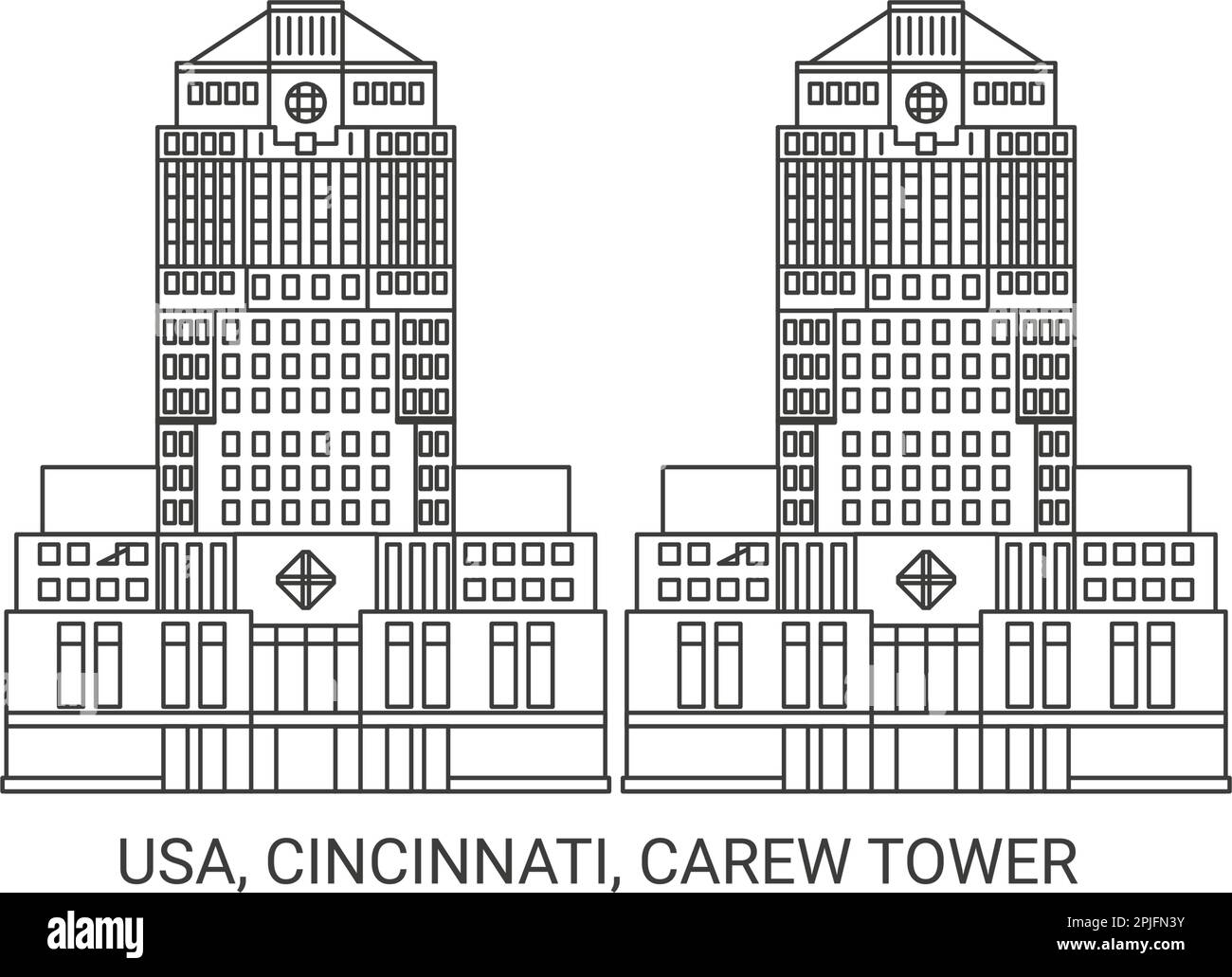 Usa, Cincinnati, Carew Tower, travel landmark vector illustration Stock