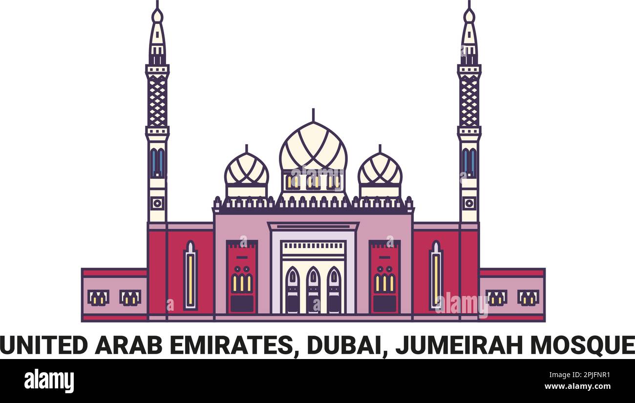 United Arab Emirates, Dubai, Jumeirah Mosque, travel landmark vector illustration Stock Vector