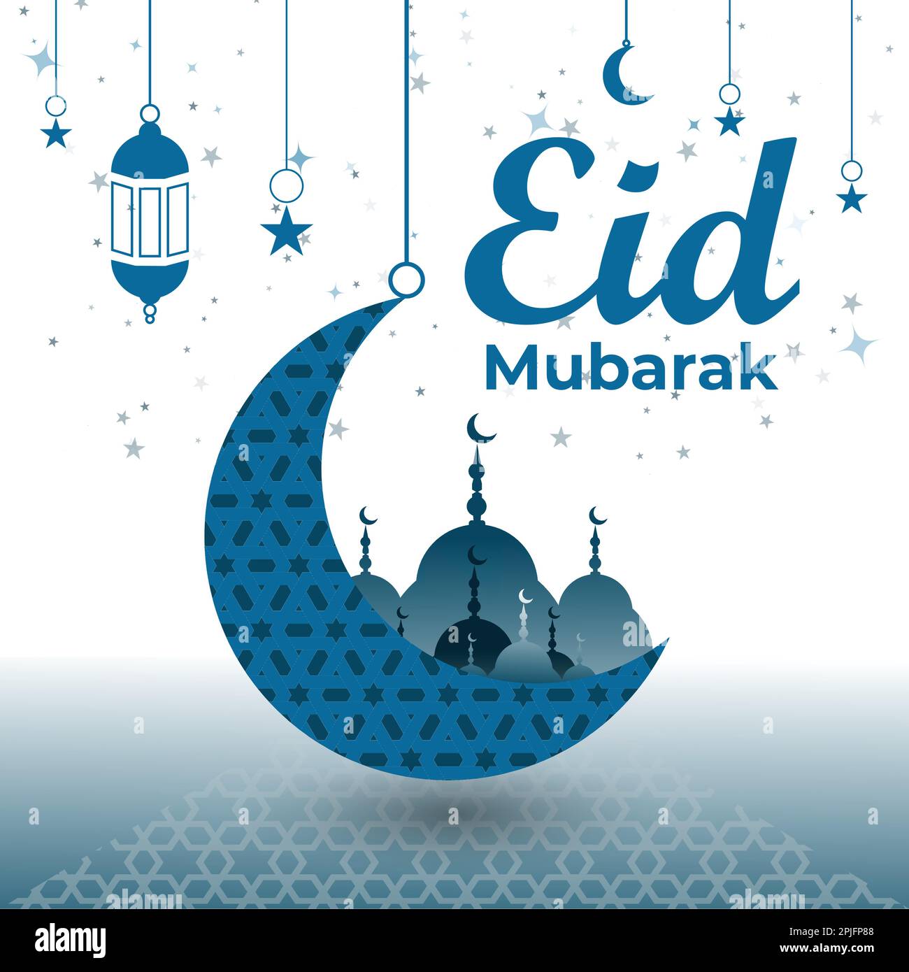 Eid mubarak vector stock illustration with mosque and moon and lantern festival banner template Stock Vector