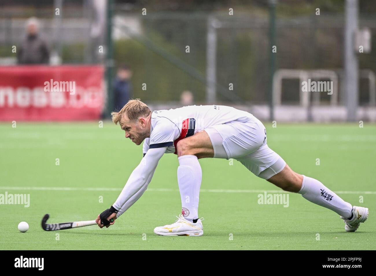 Brussels, Belgium. 02nd Apr, 2023. Dragons' Conor Harte pictured in action during a hockey game between Royal Racing Club Bruxelles and KHC Dragons, Sunday 02 April 2023 in Uccle/Ukkel, Brussels, on day 17 of the Belgian Men Hockey League season 2022-2023. BELGA PHOTO LAURIE DIEFFEMBACQ Credit: Belga News Agency/Alamy Live News Stock Photo