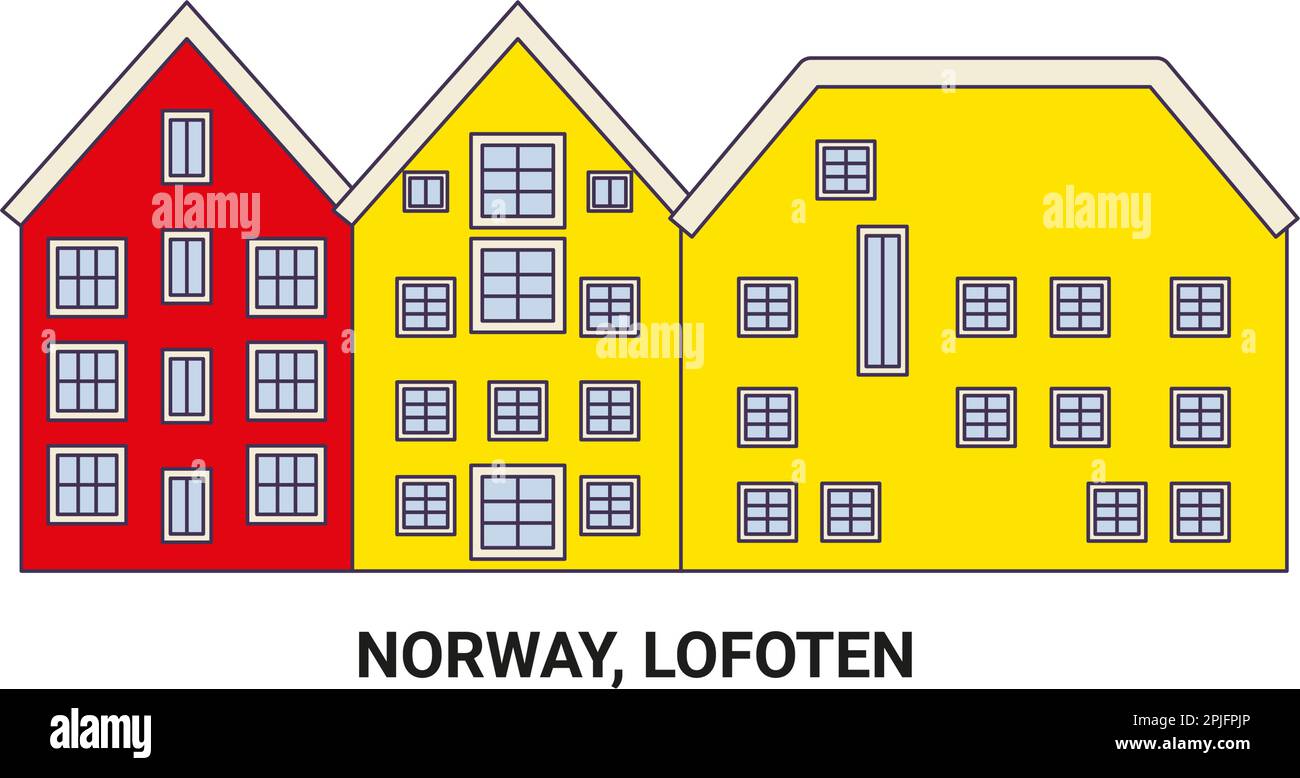 Norway, Lofoten, travel landmark vector illustration Stock Vector