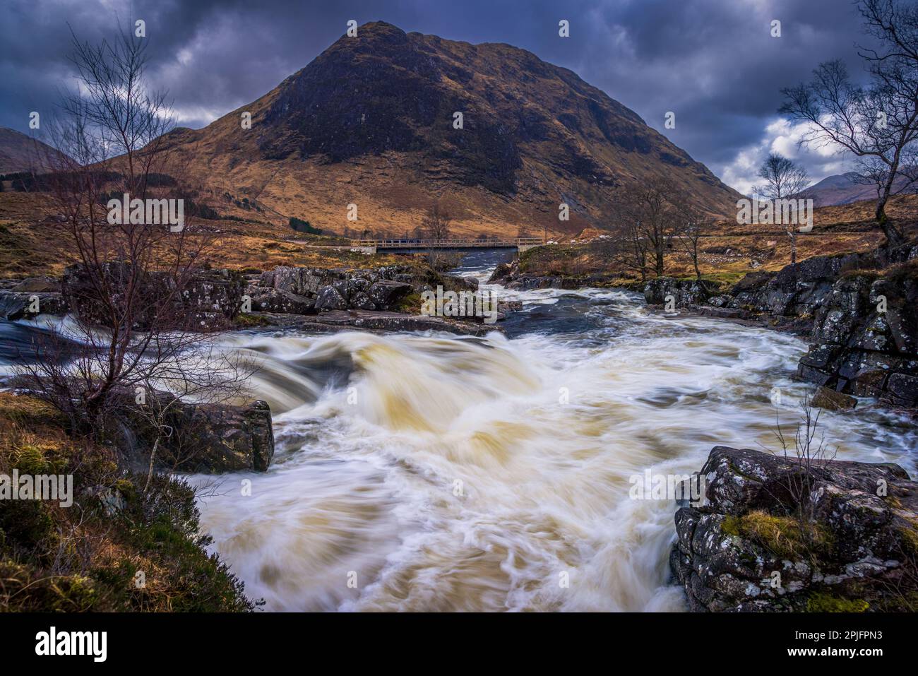 Glen Etive waterfall in the Highlands of Scotland Stock Photo