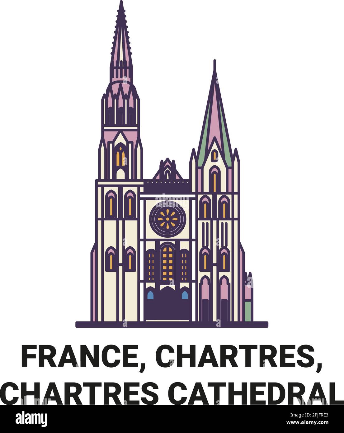 France, Chartres, Chartres Cathedral travel landmark vector