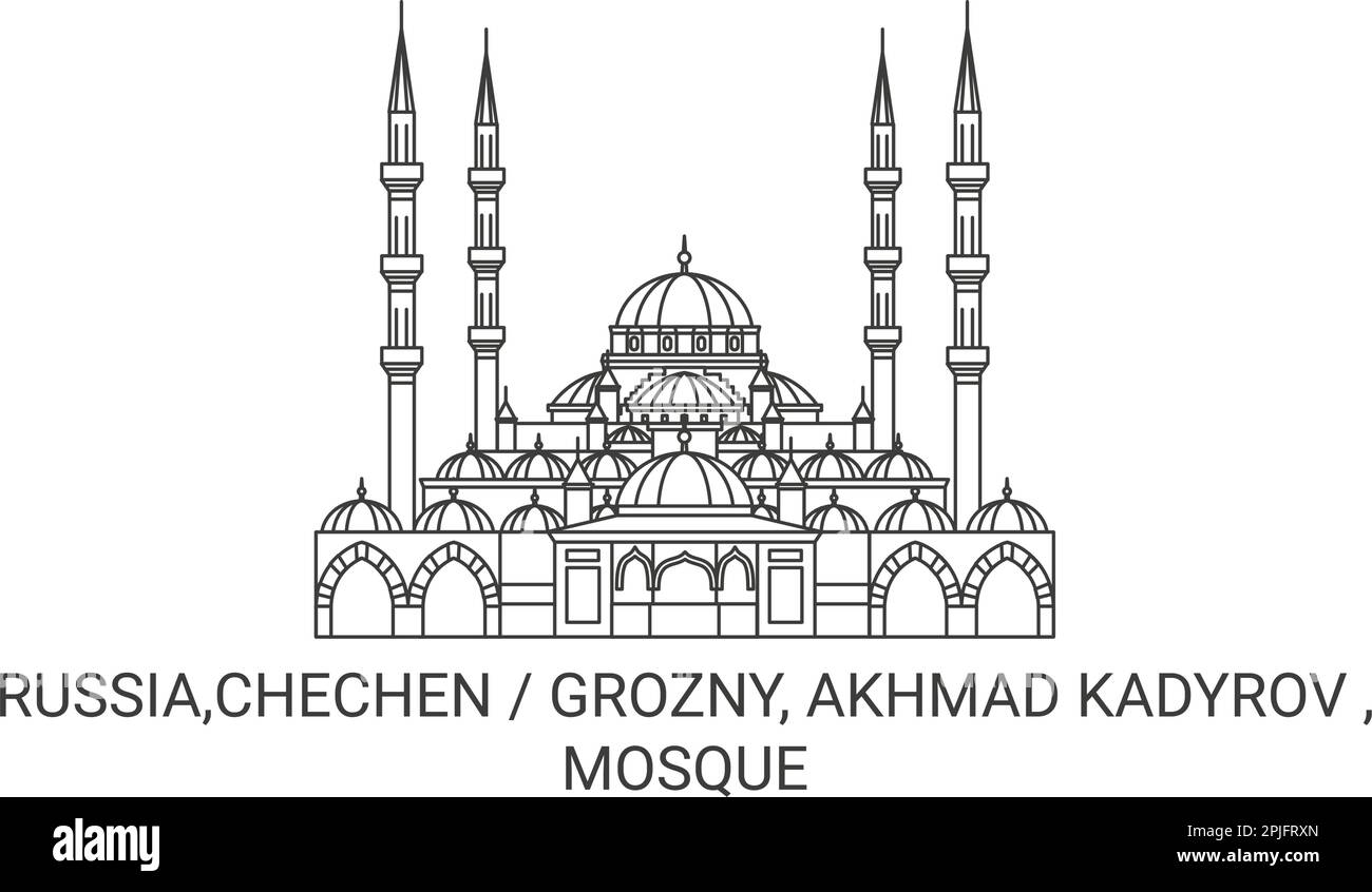 Russia, Grozny, Akhmad Kadyrov , Mosque travel landmark vector illustration Stock Vector