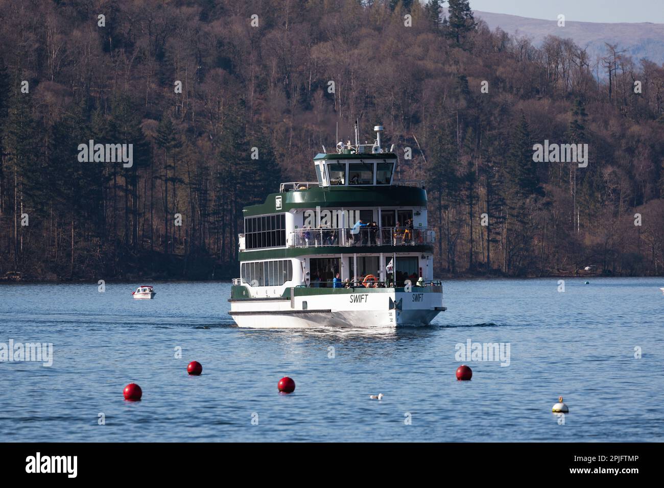2nd April  2023 .UK Weather  Lake Windermere  Sunny afternoon brings out boats of all sizes to make the most of the weather The MV Swift built 2021 .  Credit: Gordon Shoosmith/ Live News Stock Photo