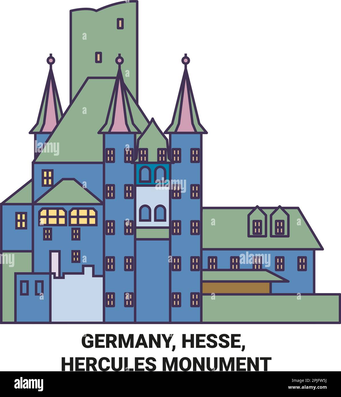 Germany, Hesse, Hercules Monument travel landmark vector illustration Stock Vector