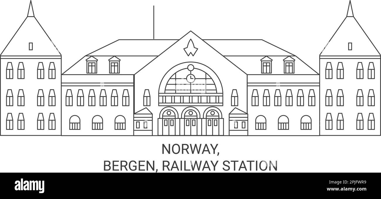 Norway, Bergen, Railway Station travel landmark vector illustration Stock Vector