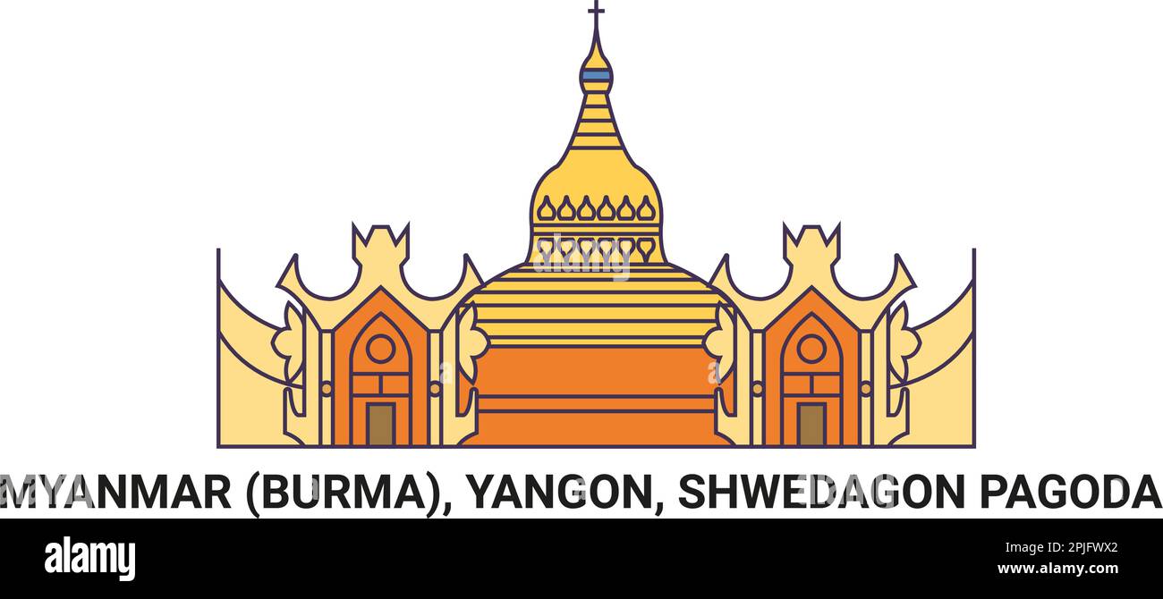 Myanmar Burma, Yangon, Shwedagon Pagoda, travel landmark vector illustration Stock Vector