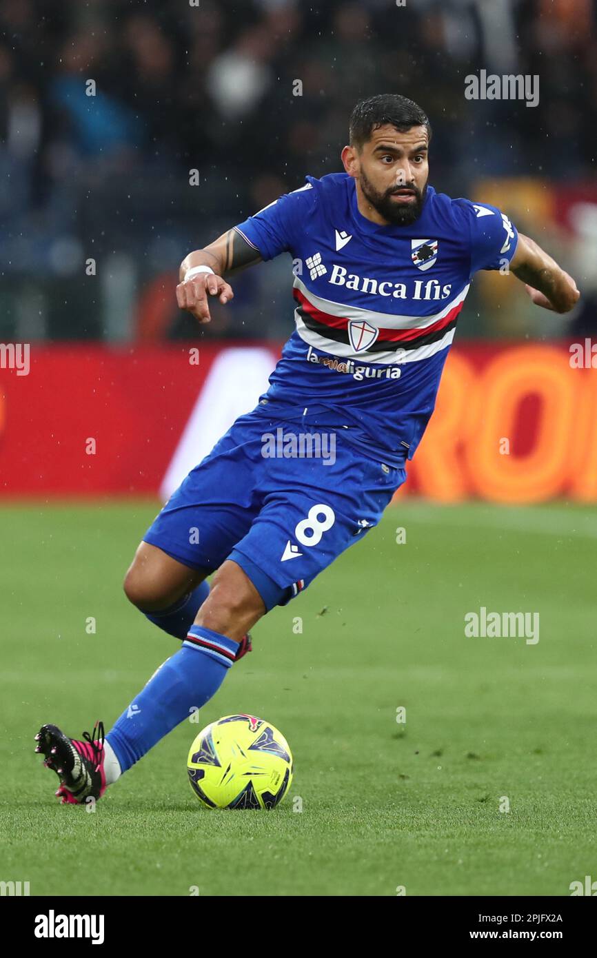 Rome, . 02nd Apr, 2023. Rome, Italy 2.04.2023: Tomas Rincon (Samp) in  action during the Serie A 2022/2023 championship soccer match, day 28,  between AS Roma vs UC Sampdoria at Olympic stadium