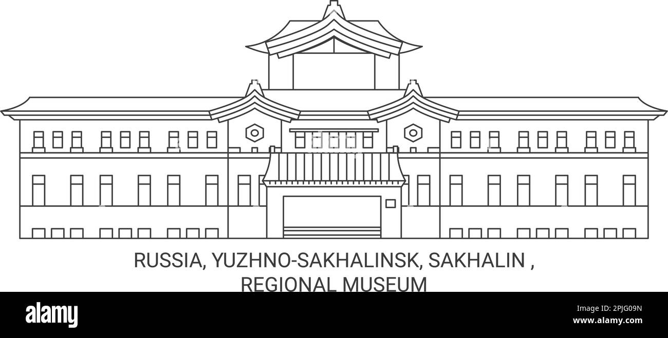 Russia, Yuzhnosakhalinsk, Sakhalin , Regional Museum travel landmark vector illustration Stock Vector