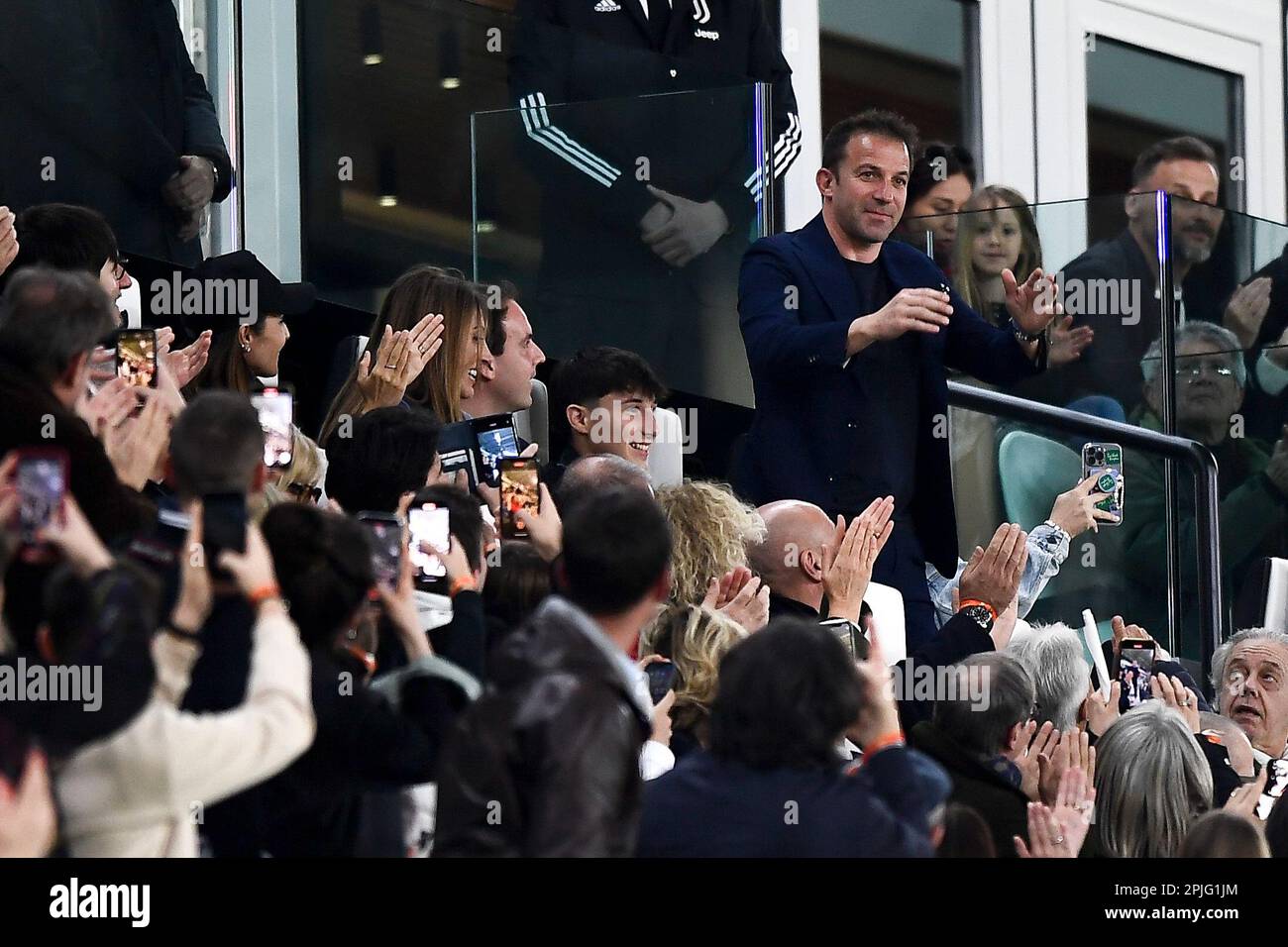 Turin, Italy. 01 April 2023. Former Juventus FC football player Alessandro Del Piero attends the Serie A football match between Juventus FC and Hellas Verona FC. Credit: Nicolò Campo/Alamy Live News Stock Photo