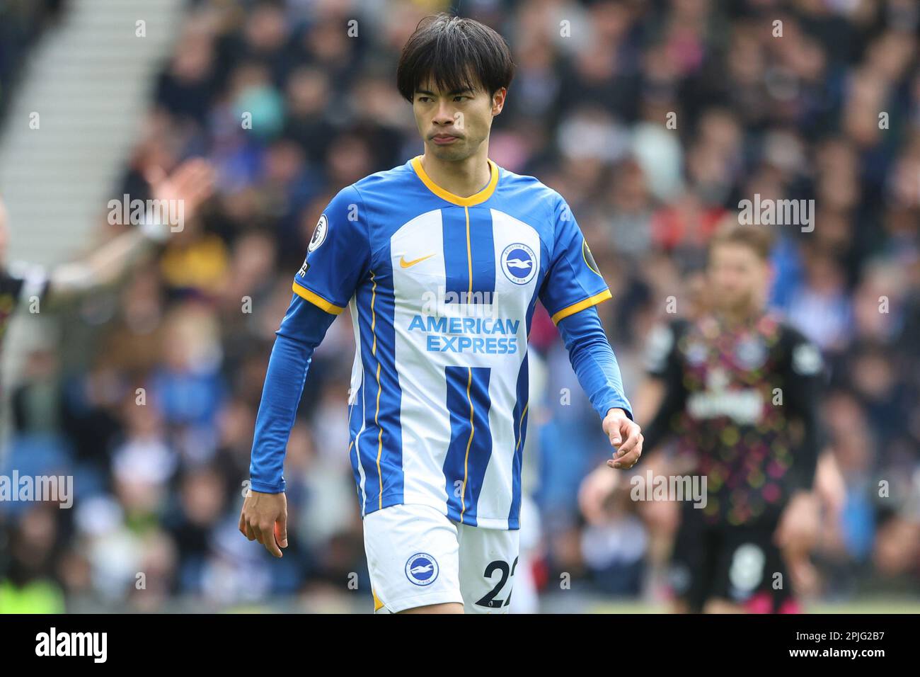 Kaoru Mitoma in action for Brighton & Hove Albion at the AMEX Stadium ...