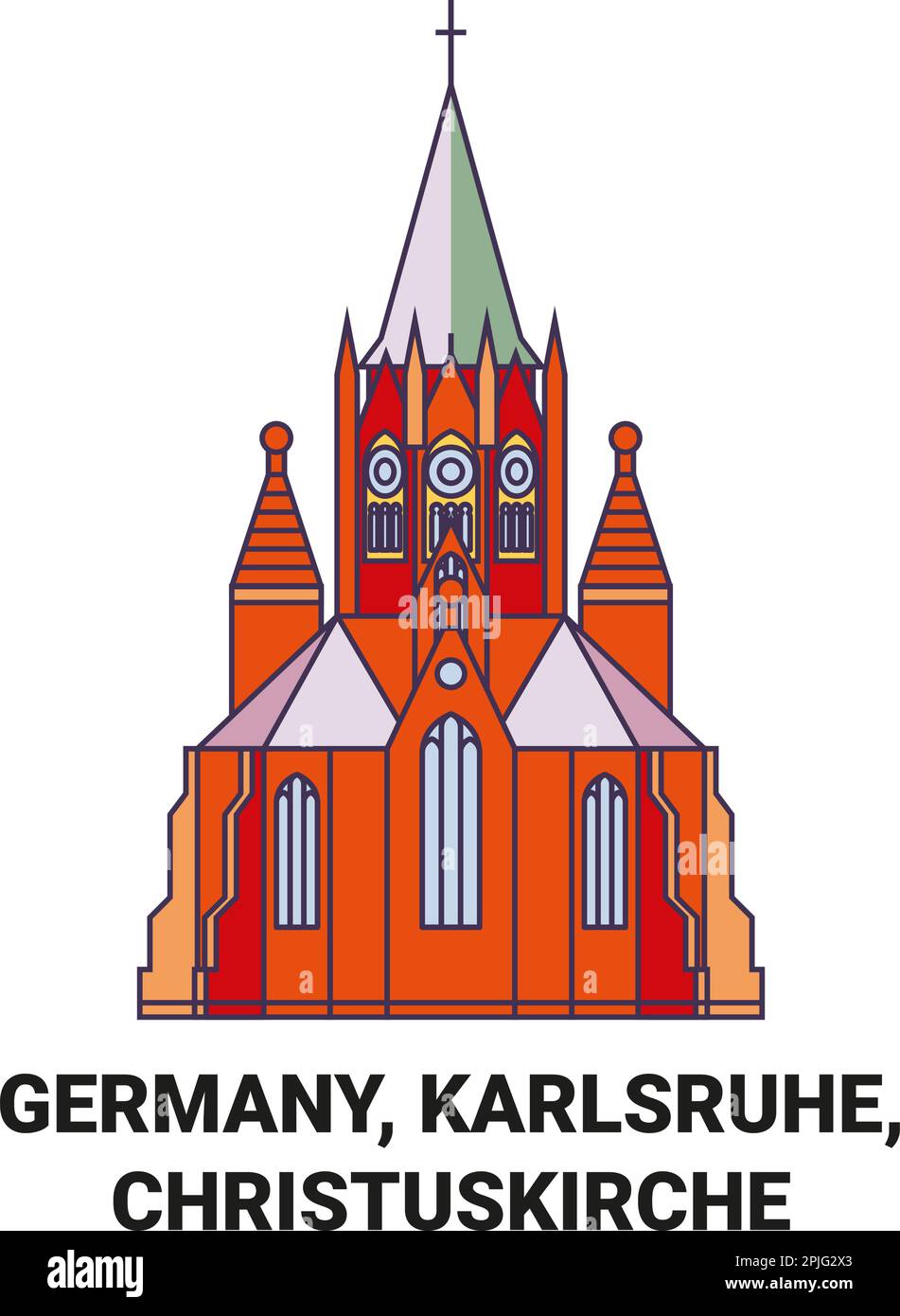 Germany, Karlsruhe, Christuskirche travel landmark vector illustration Stock Vector