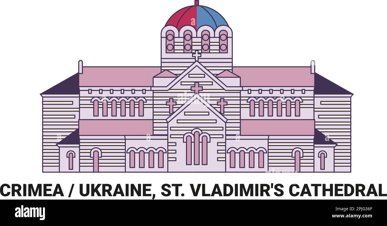 Russia, Crimea, St. Vladimir's Cathedral, travel landmark vector illustration Stock Vector