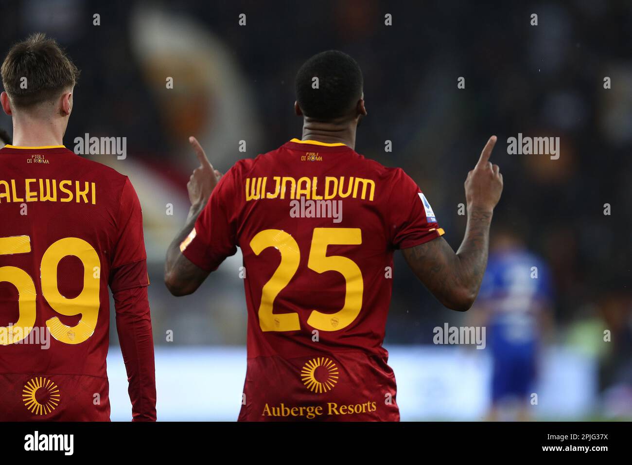 Rome Italy 2023 Georgino Wijnaldum Roma Score Goal Celebrate Team